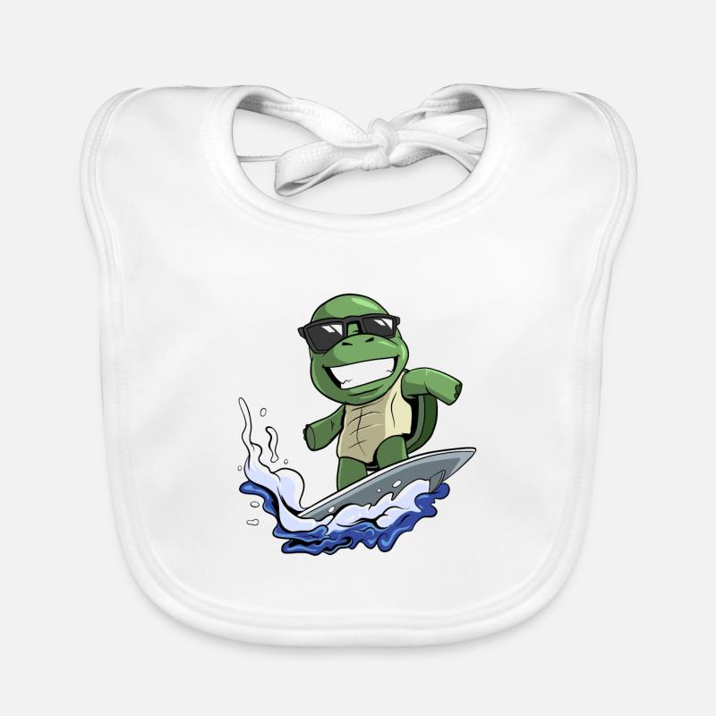 Turtle Surfboard Surfer Organic Baby Bibs