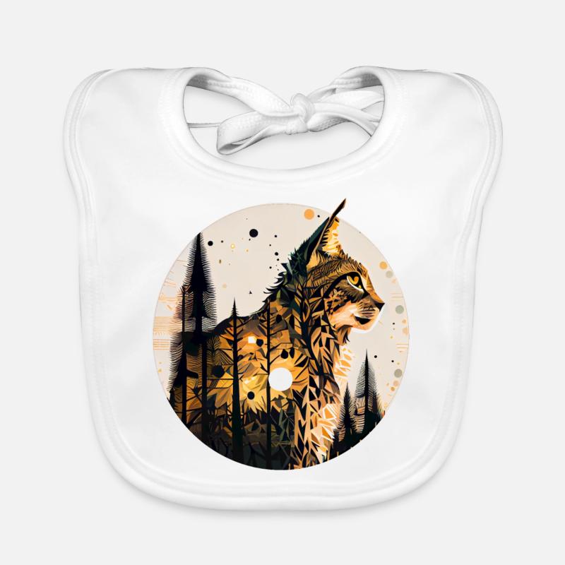 Lynx with moon in the forest with pattern Organic Baby Bibs