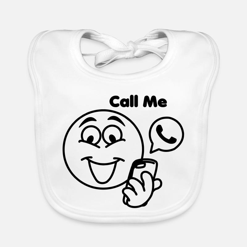 Stick head with phone and text 'call me Organic Baby Bibs