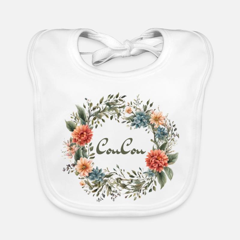 CouCou Flower - Couronne florale - Fleurs - Couronne - Bavoir bio Bébé - blanc