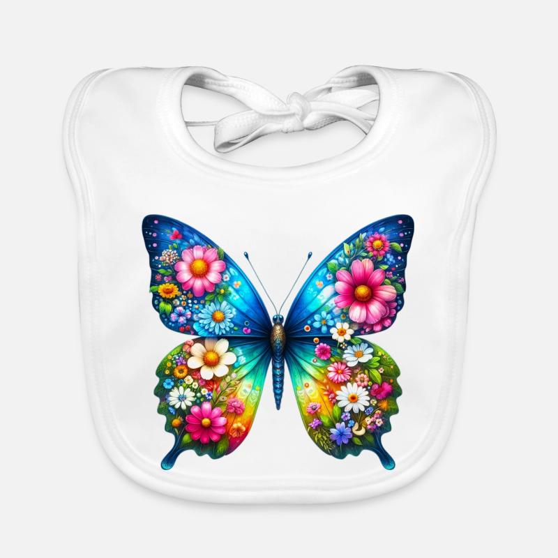 Fleurs de fleurs de papillon - Bavoir bio Bébé - blanc
