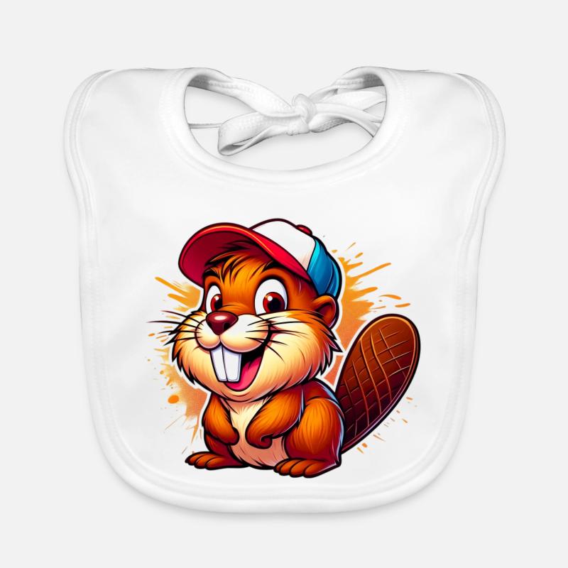 Castor avec casquette de baseball Bavoir bio Bébé
