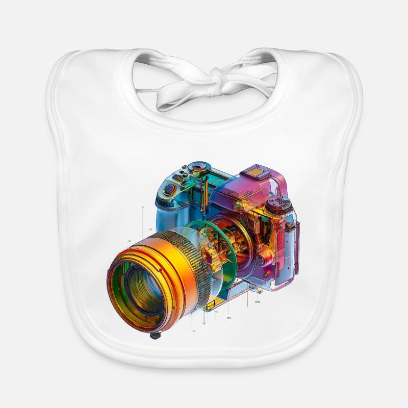 Regenbogenkamera als CAD-Design in Farbexplosion Baby Bio-Lätzchen