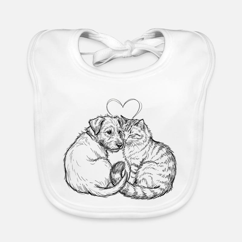 Amis mignons (Chat + Chien) Bavoir bio Bébé