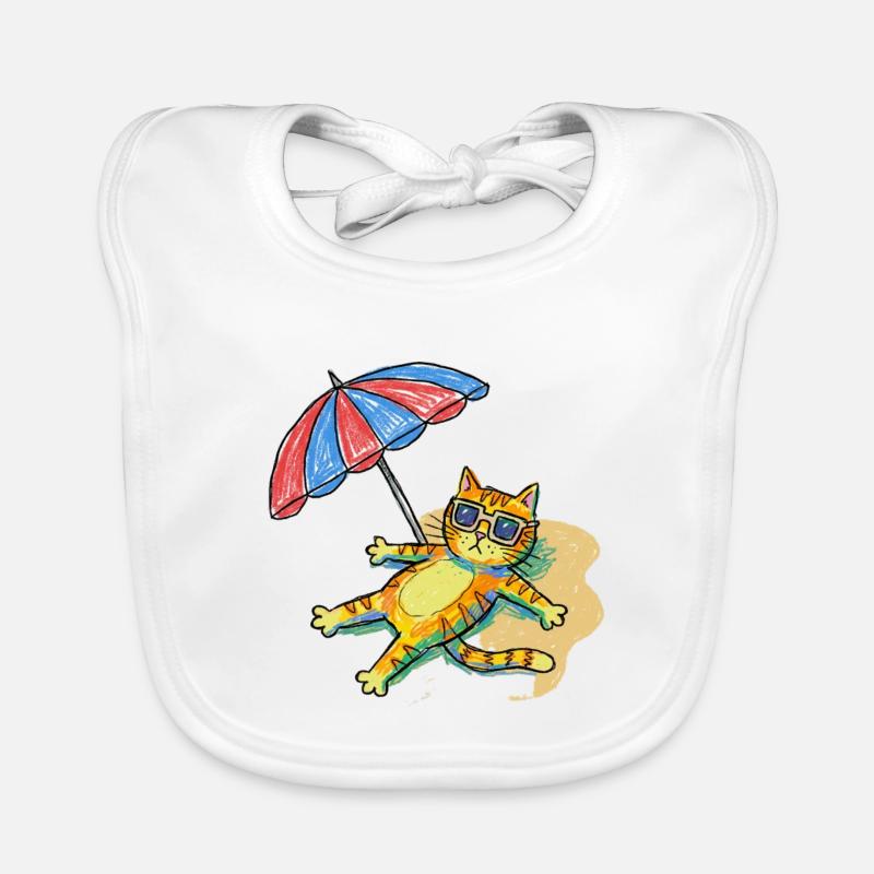 Bunte Strandkatze mit Sonnenschirm Baby Bio-Lätzchen