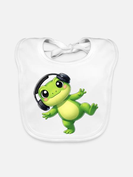 Süßer Frosch Kröte Unke mit Kopfhörern Tanzen Tech - Baby Bio-Lätzchen - Weiß - Vorne