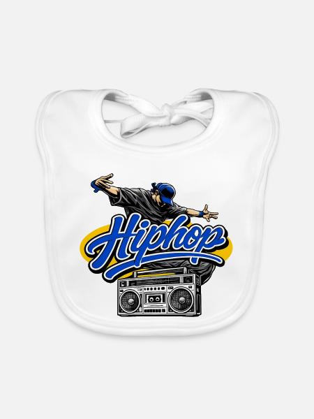 Hip Hop Boombox Blue Script Dancer Old School Art - Baby Bio-Lätzchen - Weiß - Vorne