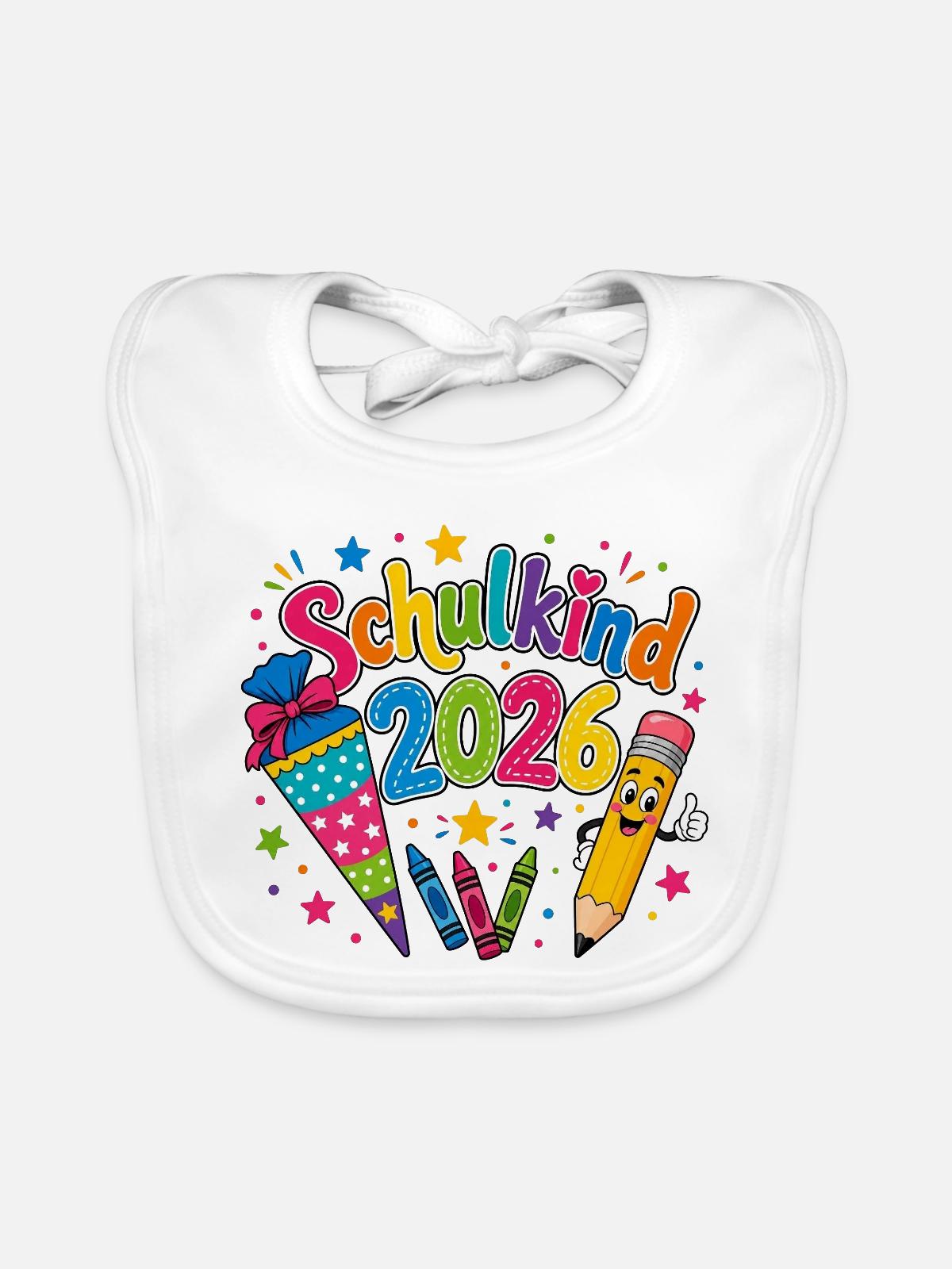 Schulkind 2026 - Baby Bio-Lätzchen - Weiß - Vorne