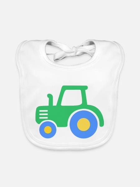 grüner Traktor als Kindermotiv - Baby Bio-Lätzchen - Weiß - Vorne