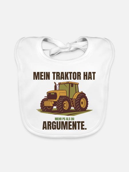Mein Traktor hat mehr PS als du Argumente – Trakto - Baby Bio-Lätzchen - Weiß - Vorne