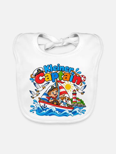 Kleiner Kapitän Abenteuerboot - Baby Bio-Lätzchen - Weiß - Vorne