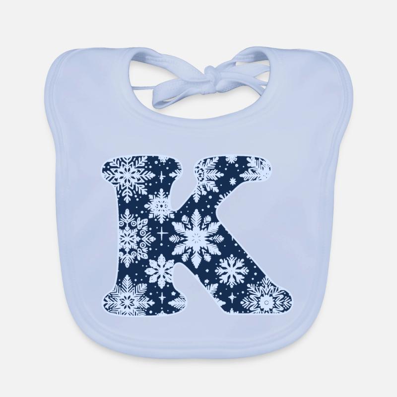 Letter K Snowflakes Organic Baby Bibs
