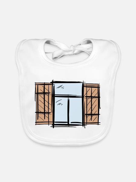 Vieille fenêtre avec volets à charnières Dessin de volets - Bavoir bio Bébé - blanc - Devant