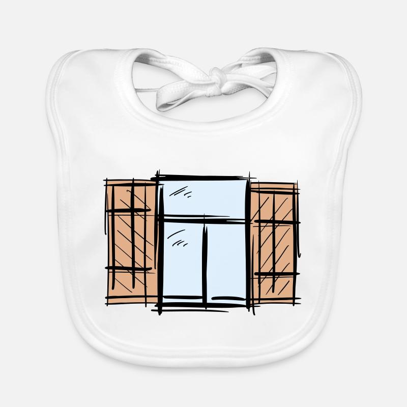 Old Window with Shutters Hinged Shutters Drawing Organic Baby Bibs