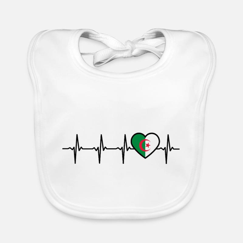 Algérie Heartbeat Drapeau Algérien - Bavoir bio Bébé - blanc