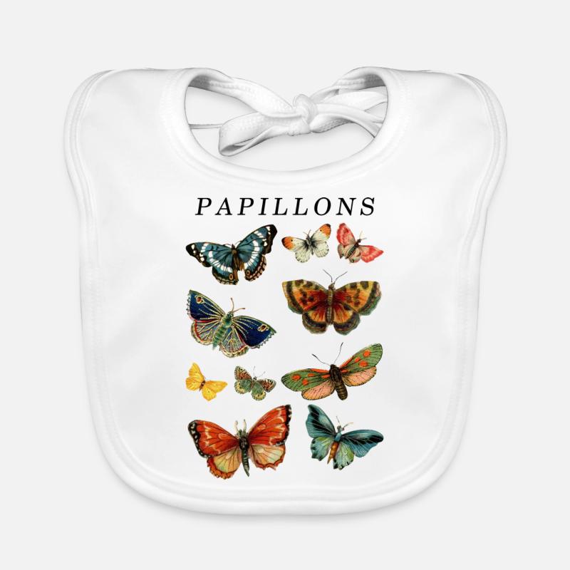 Papillons Papillon Vintage Graphique - Bavoir bio Bébé - blanc