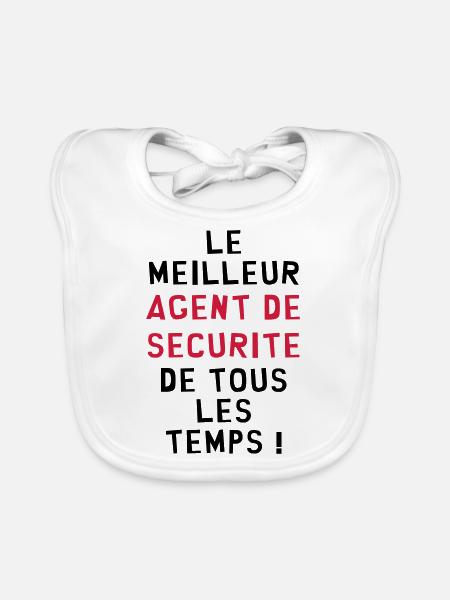 Agent de Sécurité / Surveillance / Vigile / Chien - Bavoir bio Bébé - blanc - Devant