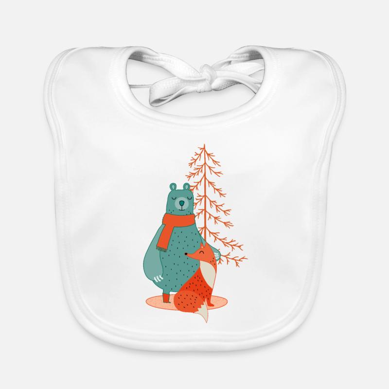 Bear and fox in the wintry forest Organic Baby Bibs