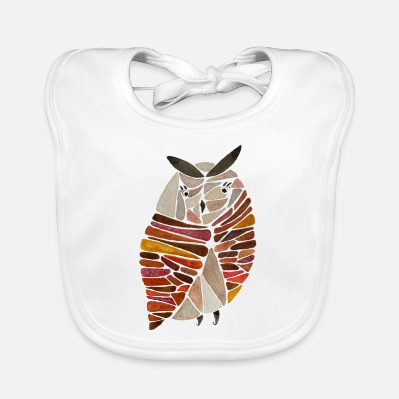 Eule im Ornament Muster in beige/braun/rot Baby Bio-Lätzchen