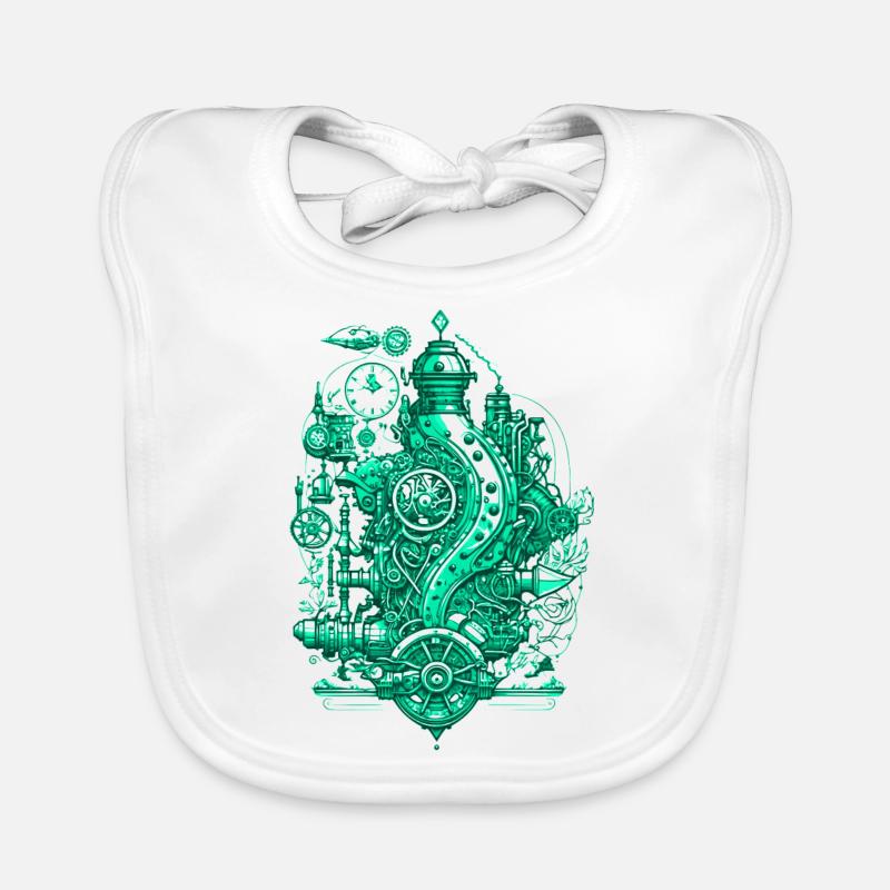 Steampunk steam engine with clockwork and technology Organic Baby Bibs