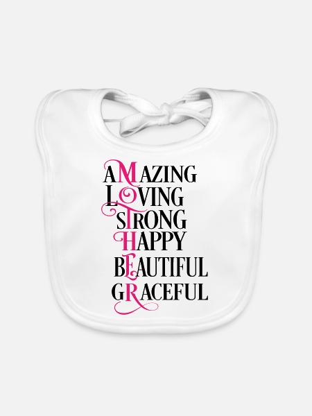 Mother, amazing, loving, strong, happy, beautiful - Bavoir bio Bébé - blanc - Devant