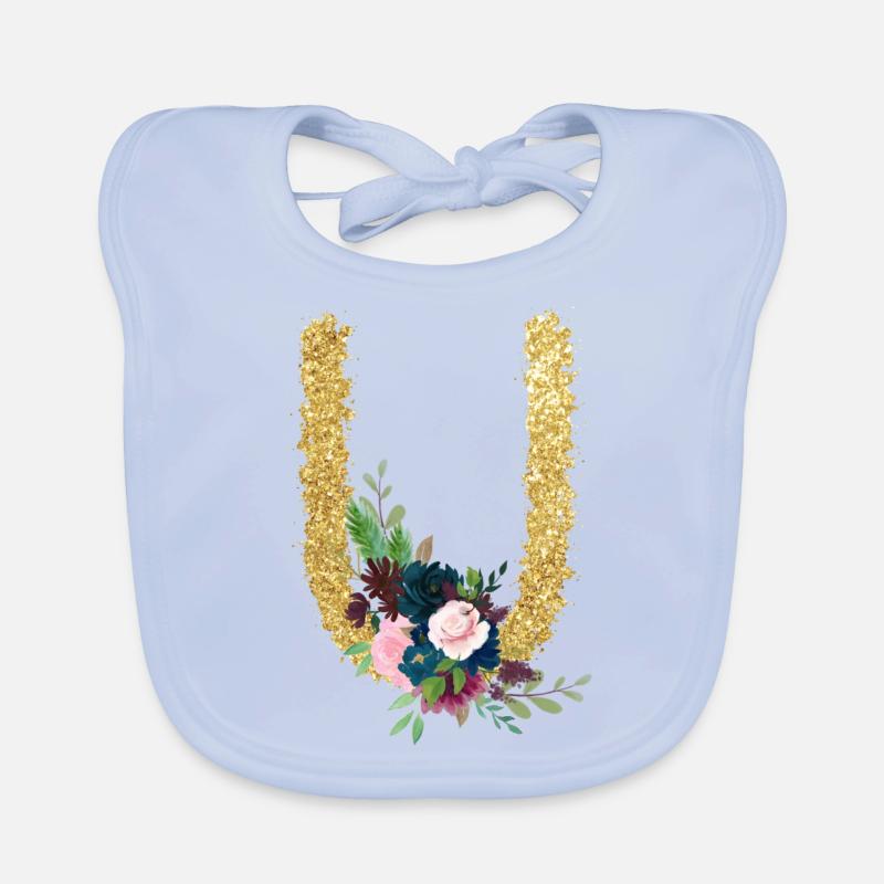Buchstabe u gold floral Baby Bio-Lätzchen