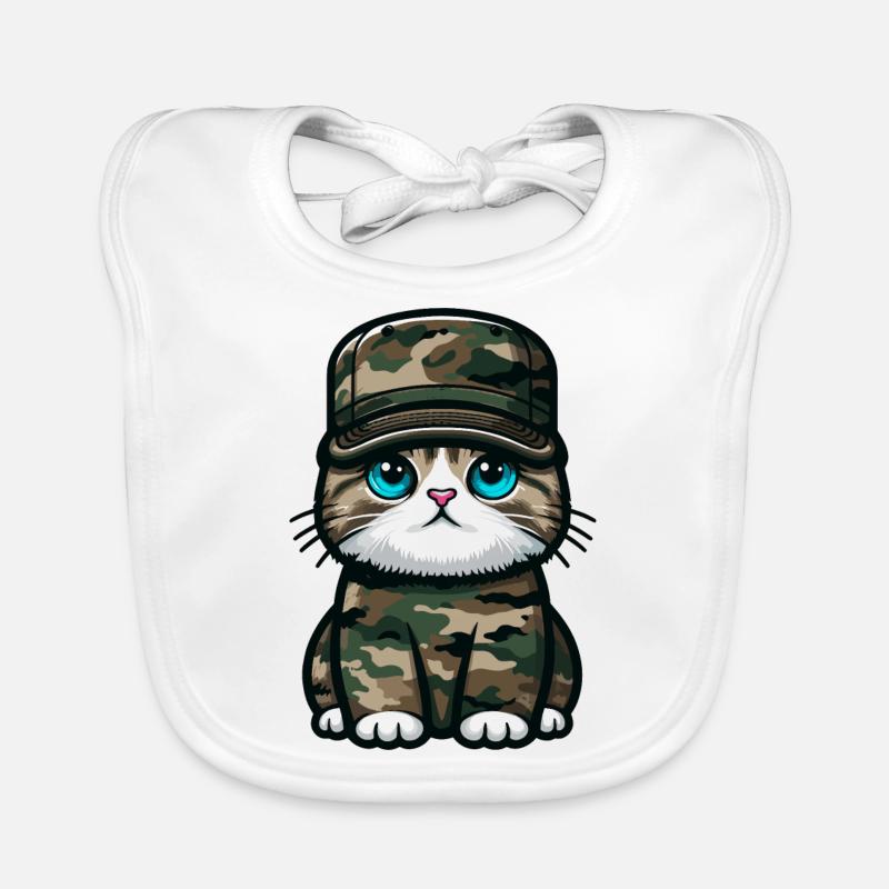 Cat in military uniform Organic Baby Bibs