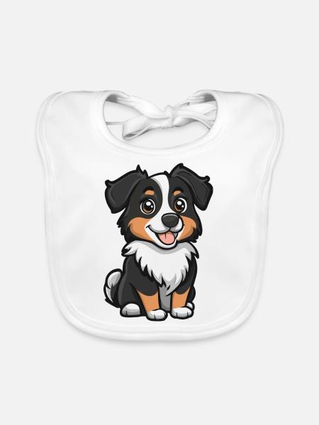 Australian Shepherd Dog Comic Cute - Organic Baby Bibs - white - Front