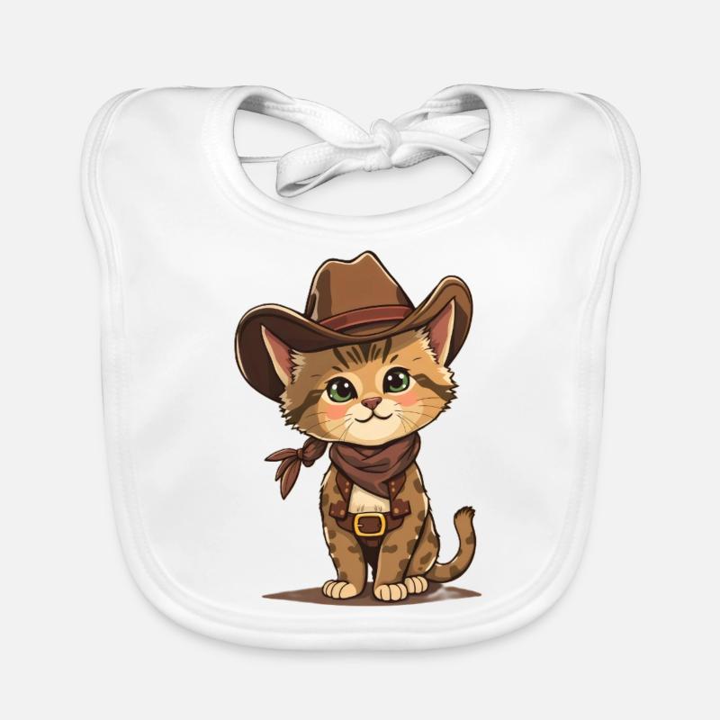 Chat cowboy mignon - Bavoir bio Bébé - blanc