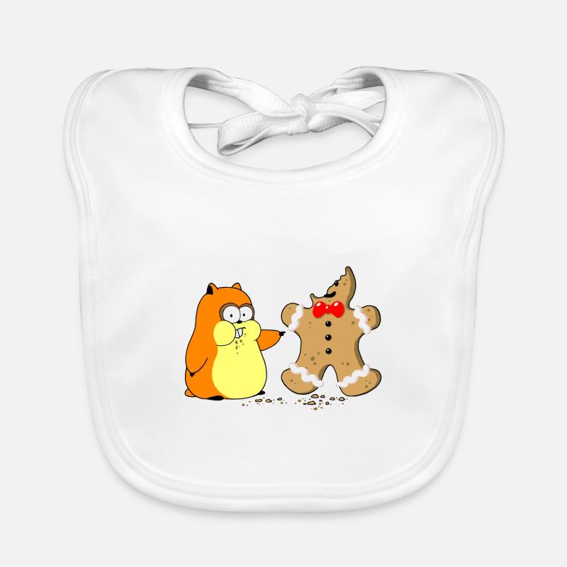 Hamster vs. Lebkuchenmann (whiteline) - Baby Bio-Lätzchen - Weiß