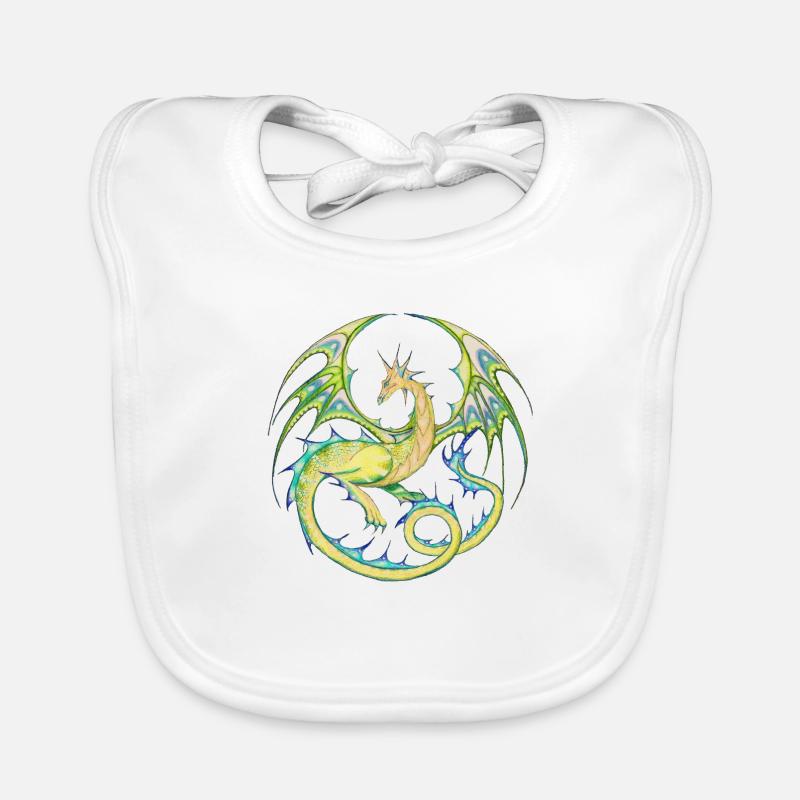 Drachenmandala_Frühlingsdrache - Bavoir bio Bébé - blanc