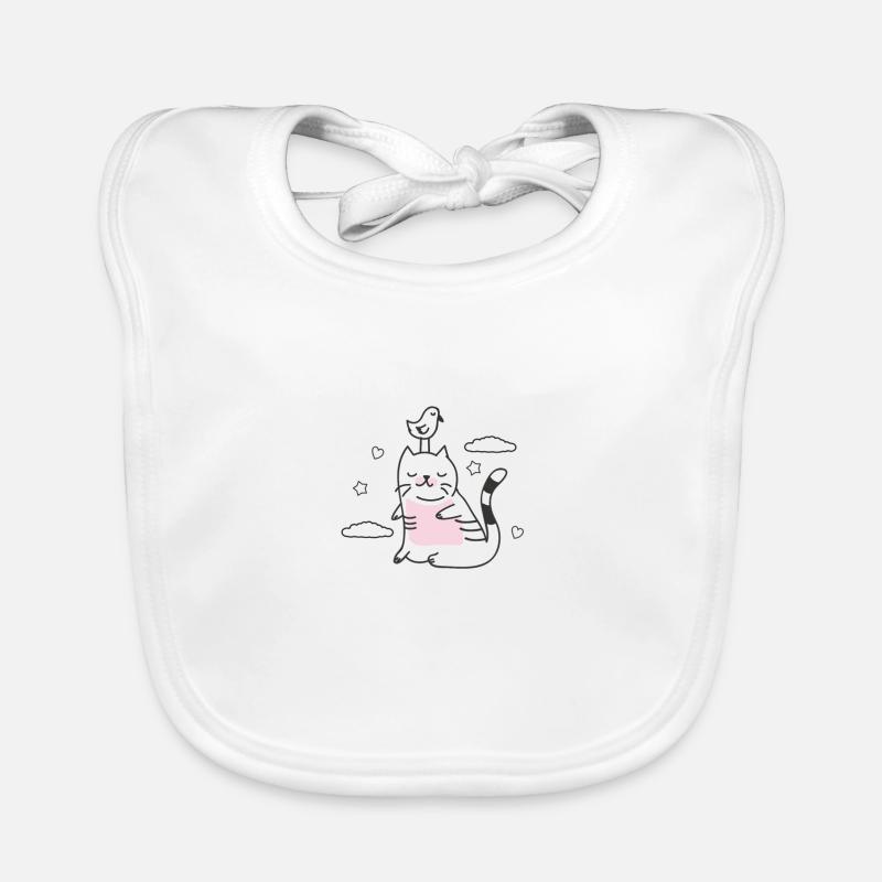 oiseau dans le chat - Bavoir bio Bébé - blanc