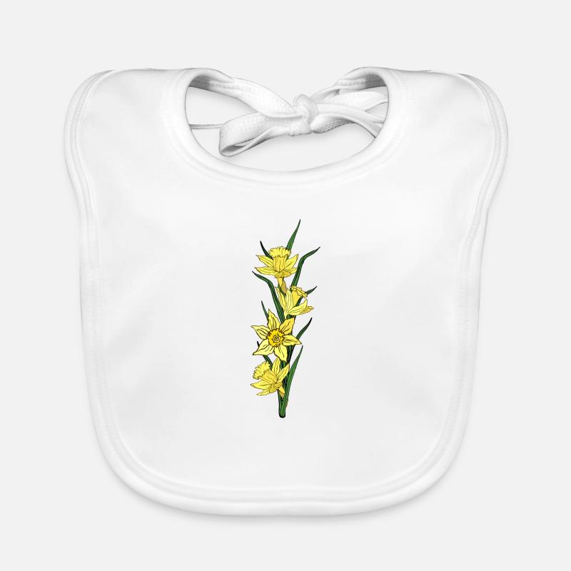 Valentine's Day Easter Birthday Wedding Daffodils - Organic Baby Bibs - white