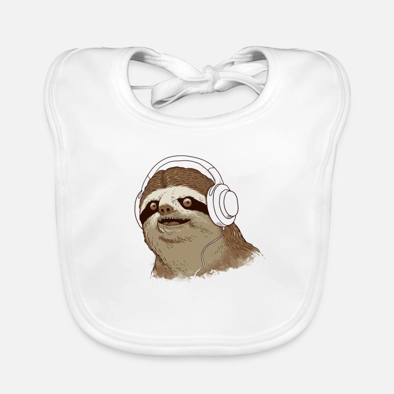 Faultier mit Kopfhörern Baby Bio-Lätzchen