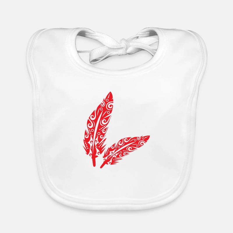 Maori Feather Feathers Red - Gift Idea Organic Baby Bibs