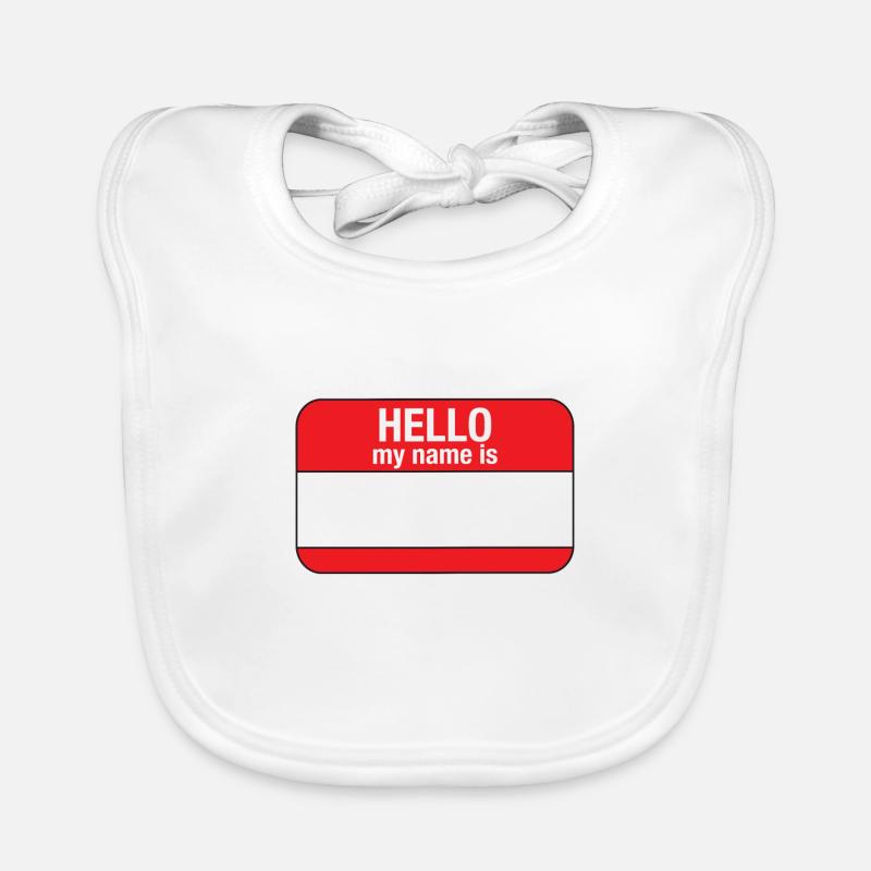 blank 'hello my name is' in red Organic Baby Bibs