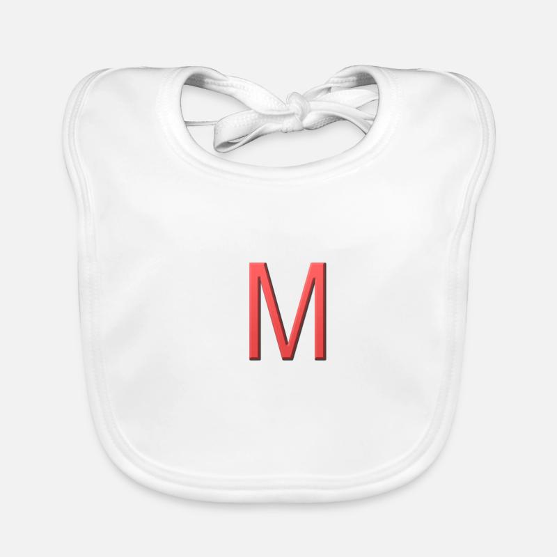 M - letter - Organic Baby Bibs - white