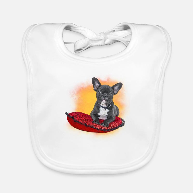 Frenchie cushion - Organic Baby Bibs - white