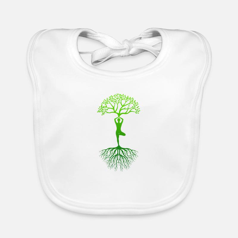 Yoga Lebensbaum Geschenkidee - Baby Bio-Lätzchen - Weiß