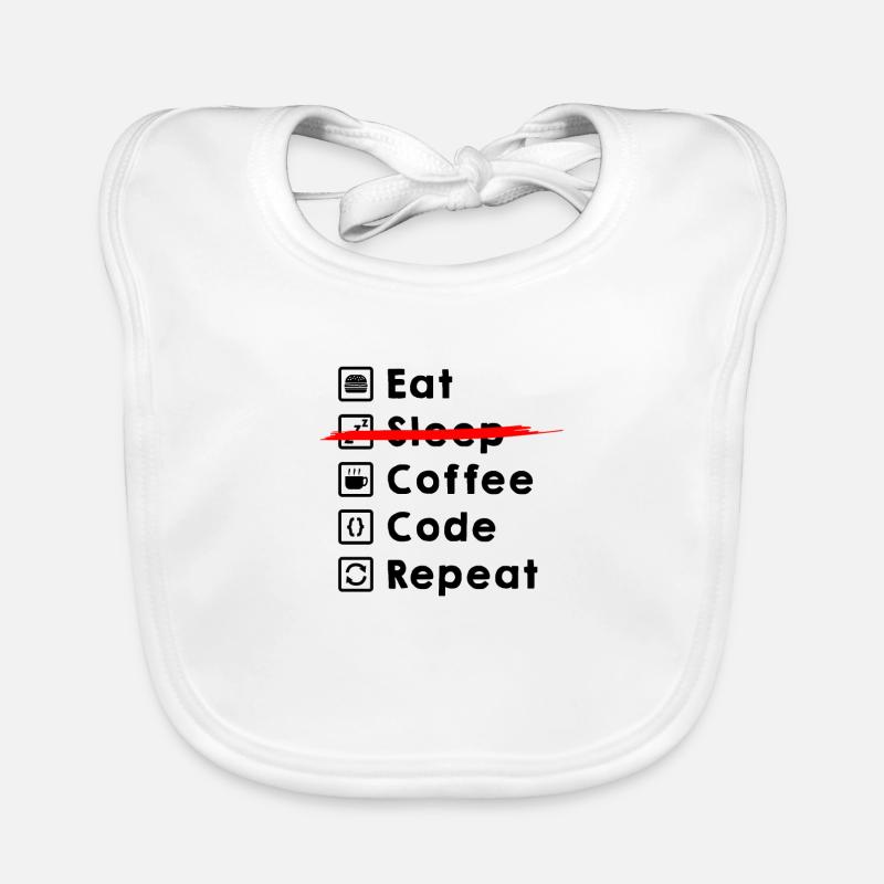 Eat Coffee Code Repeat - Organic Baby Bibs - white