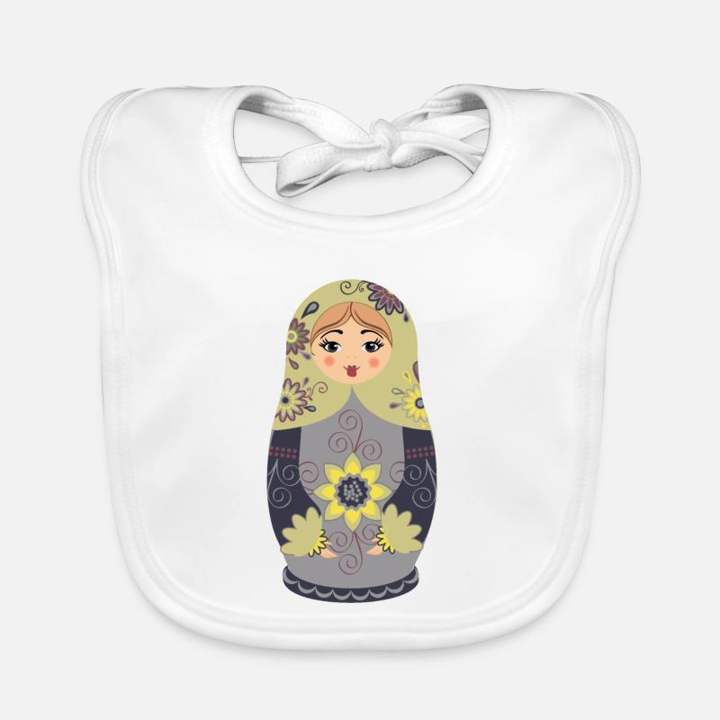 Poupée matriochka russe traditionnelle - Bavoir bio Bébé - blanc