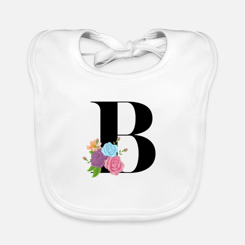 lettre B fleuris - Bavoir bio Bébé - blanc