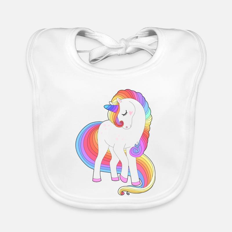 Verzaubertes Regenbogenmähnen-Einhorn - Baby Bio-Lätzchen - Weiß