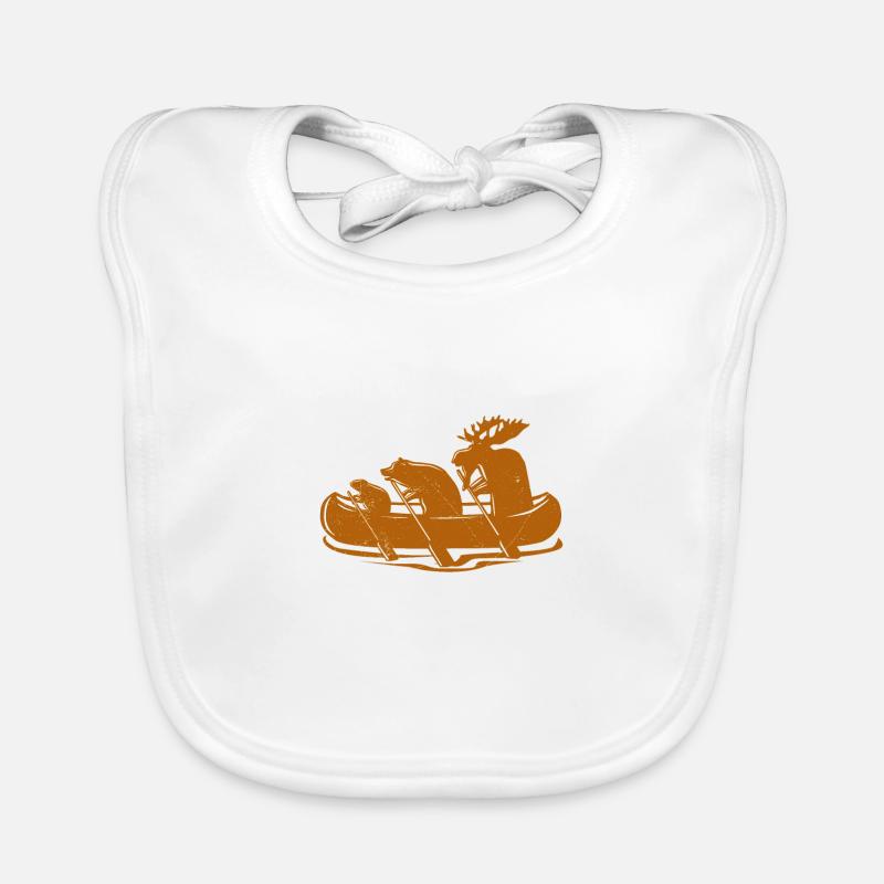 Canoë castor ours Orignal Canoë Canada Idée cadeau - Bavoir bio Bébé - blanc