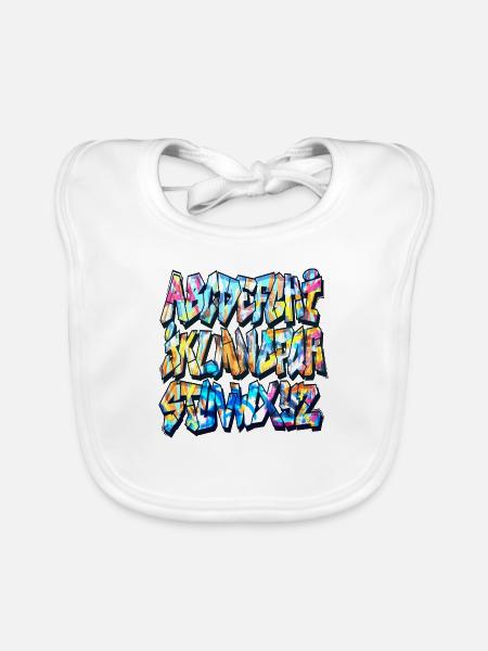 Graffiti alphabet - Organic Baby Bibs - white - Front
