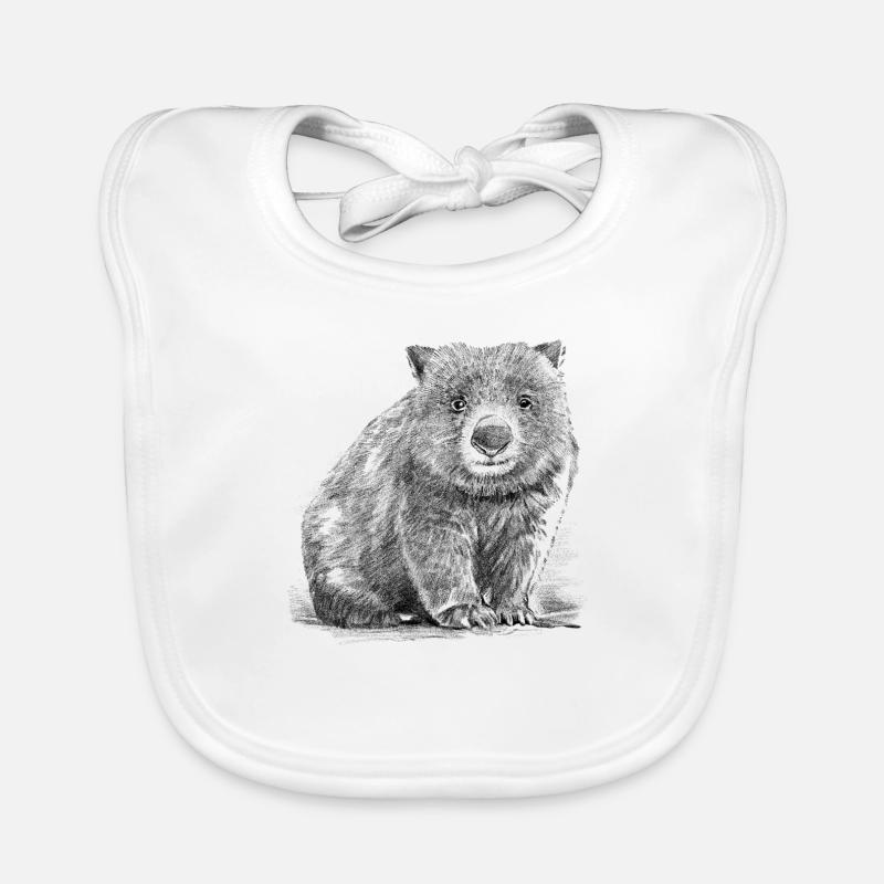 Wombat Réaliste Handrawn - Bavoir bio Bébé - blanc
