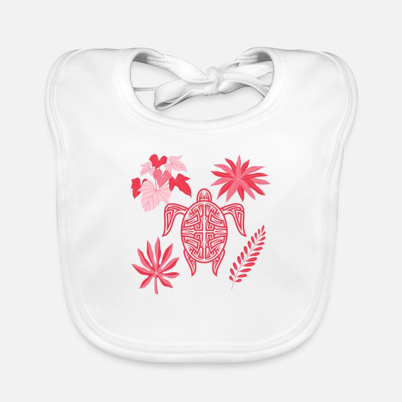 tortue rouge et fleurs - Bavoir bio Bébé - blanc
