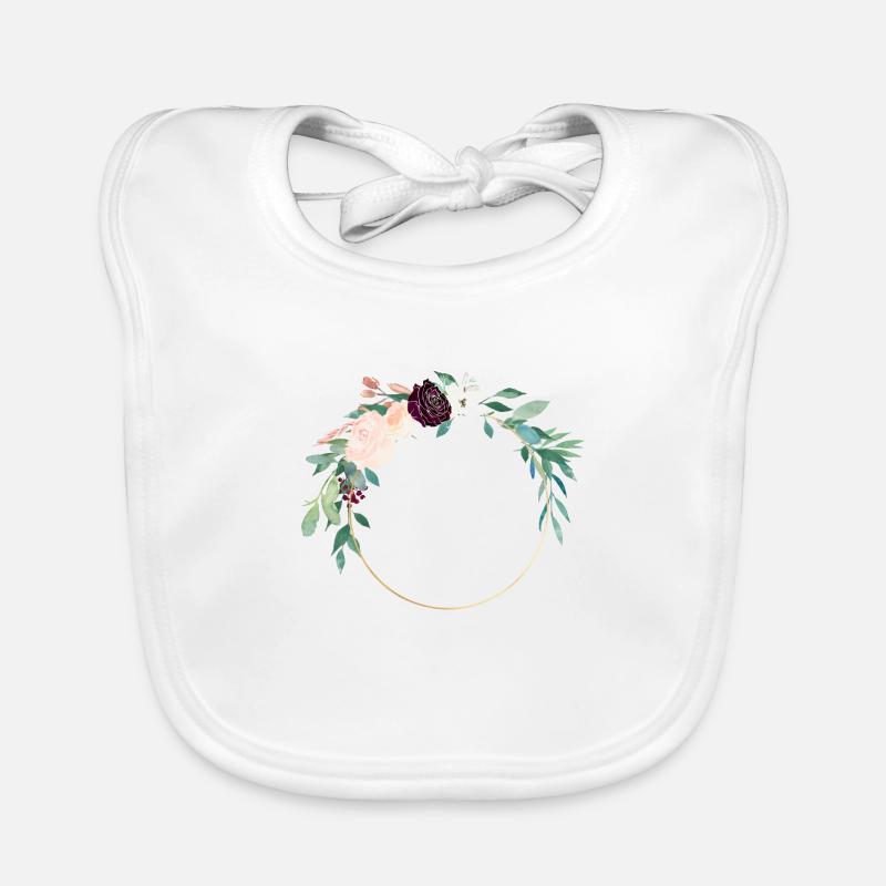 Peach Bordeaux Flowers Wreath customizable Organic Baby Bibs