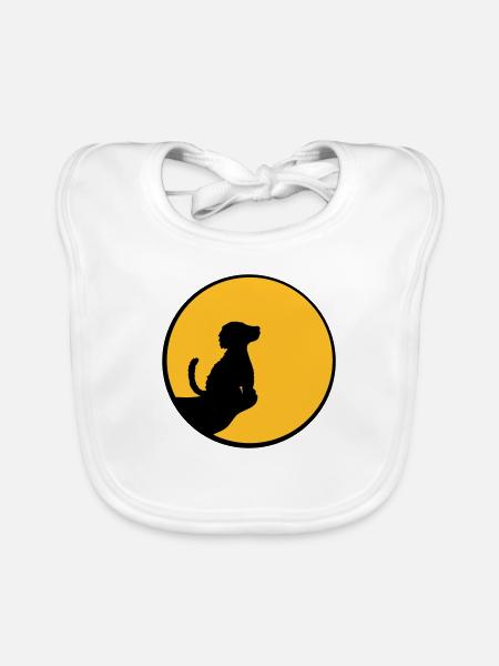 Mond Klippe sitzender Hund - Baby Bio-Lätzchen - Weiß - Vorne