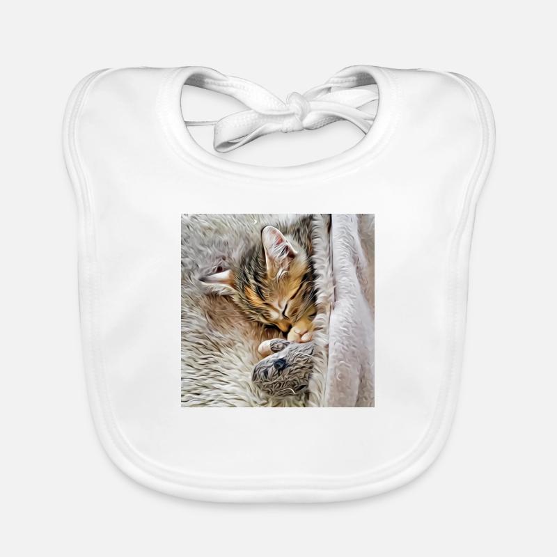 Kitten sleeping with favorite toy mouse Organic Baby Bibs